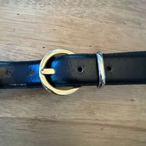 Donna Katz Leather belt black gold silver tone hardware m vintage